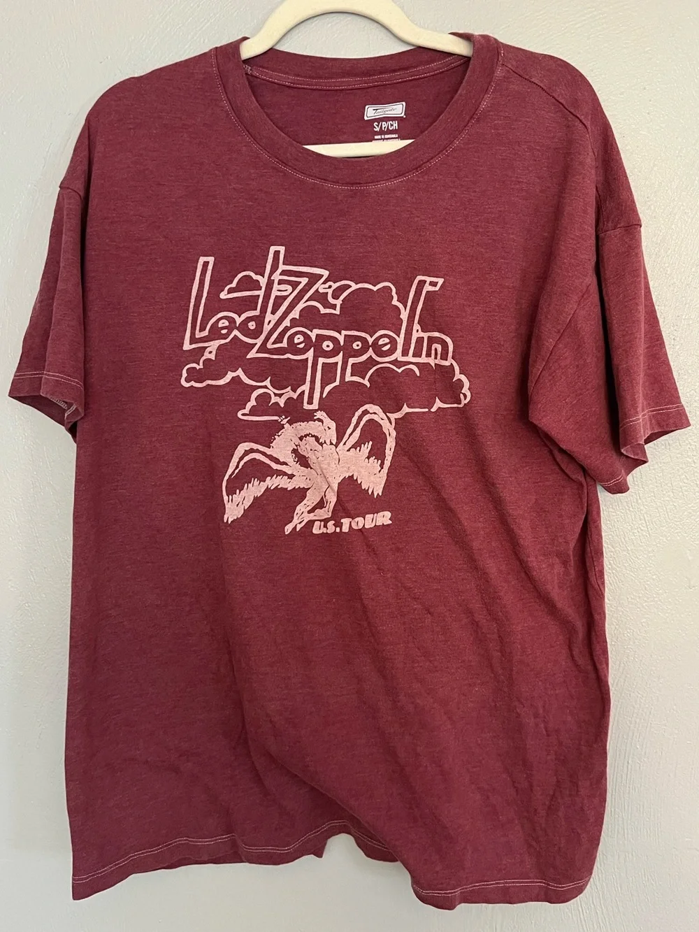 Led Zeppelin US Tour Graphic Band Tee Burgundy Small Vintage Style Shirt